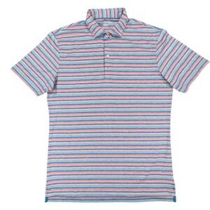 Johnnie-O Polo Shirt Mens M Blue Red Striped Performance Short Sleeve Golf